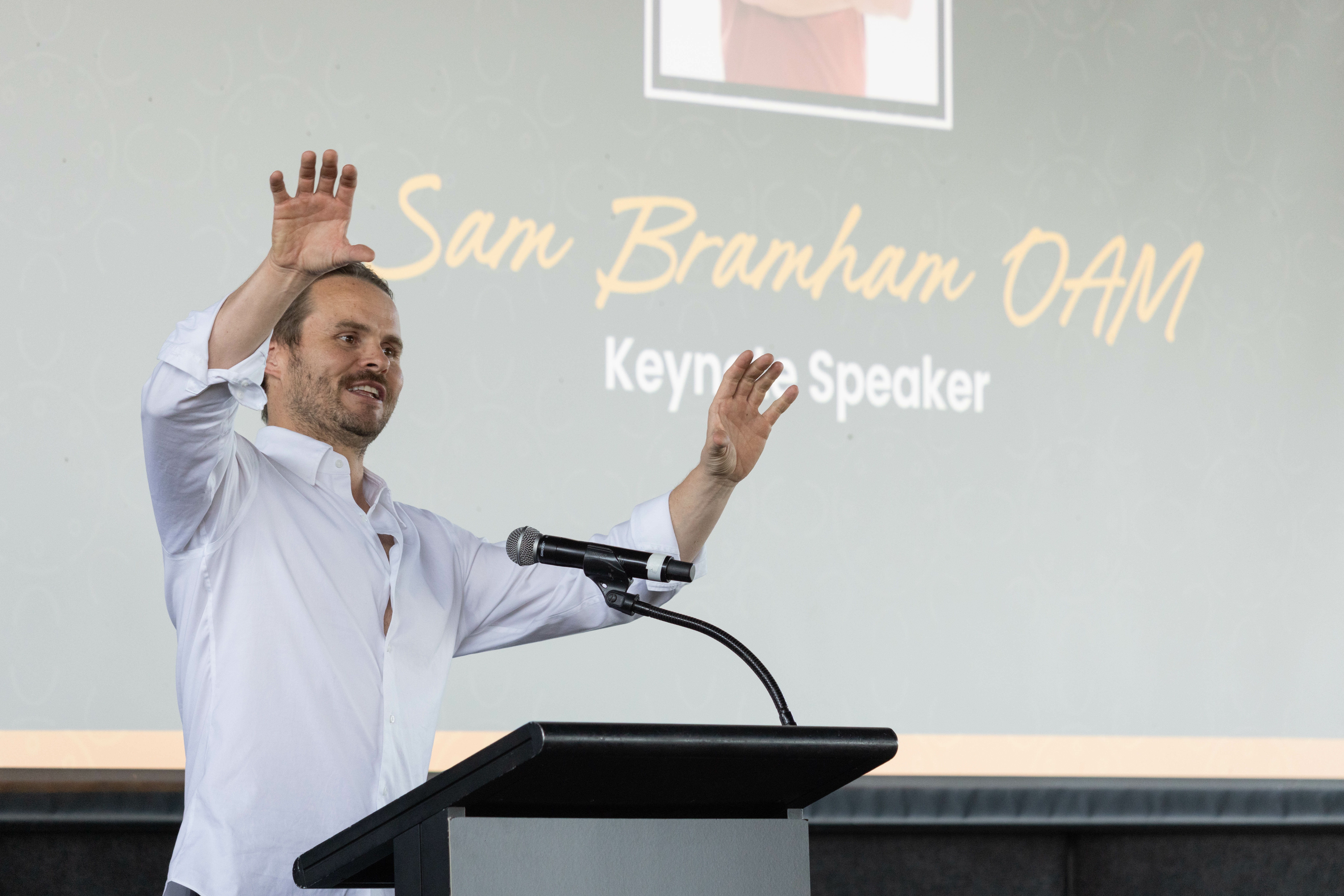 Sam Brahman OAM addresses the crowd