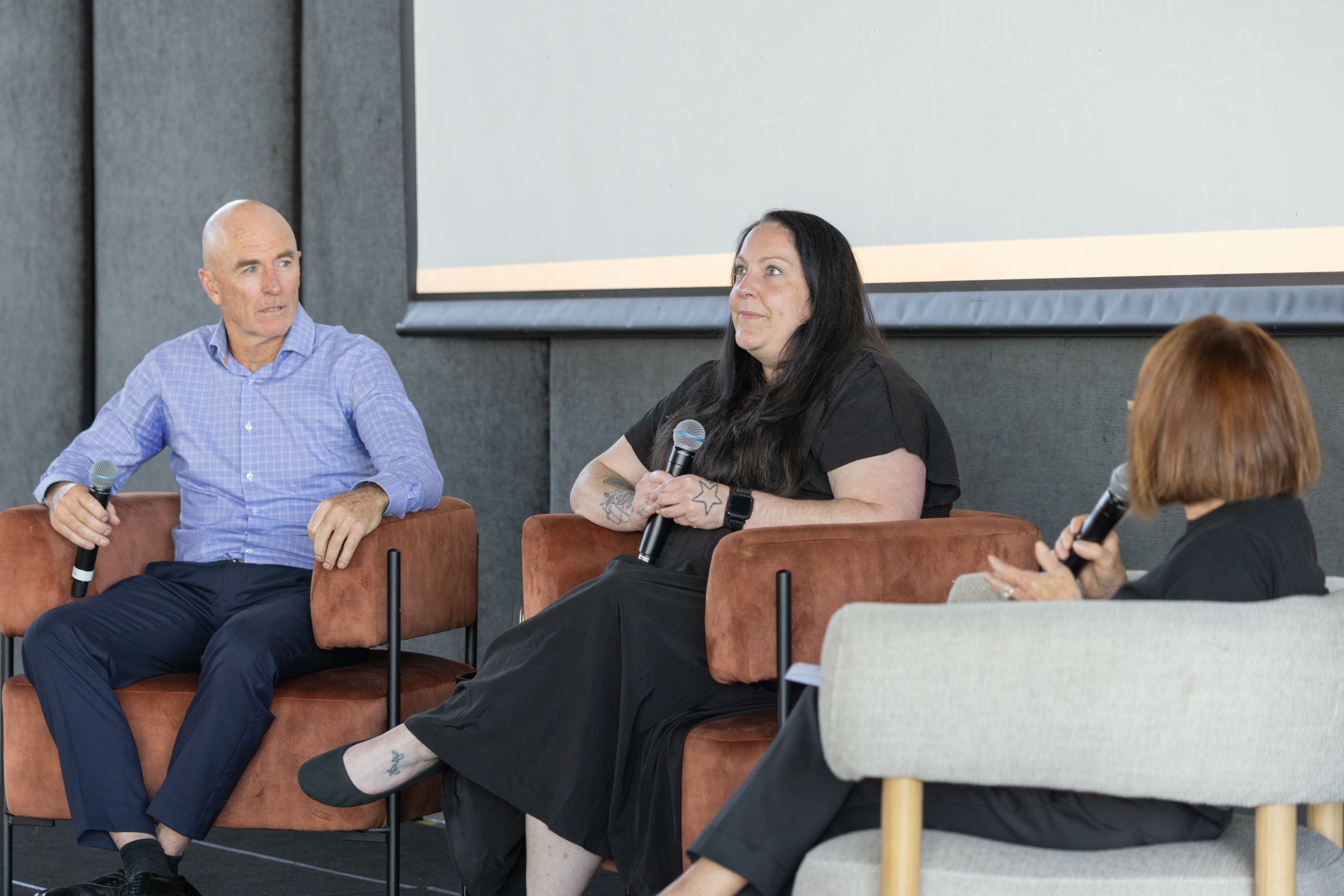 Reclink program participants chat with Reclink Board Member, Liddy Clark